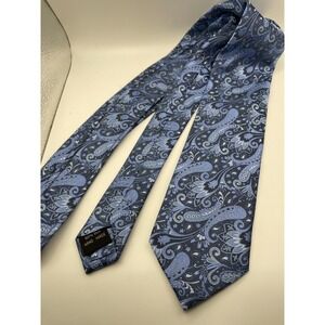 Beau Brummel Soho Mens Blue Paisley Floral 100% Silk Hand Made Necktie Tie